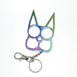 Iridescent Rainbow Kitty Cat Ear Self Defense Keychain Bottle Opener🔑🐱
